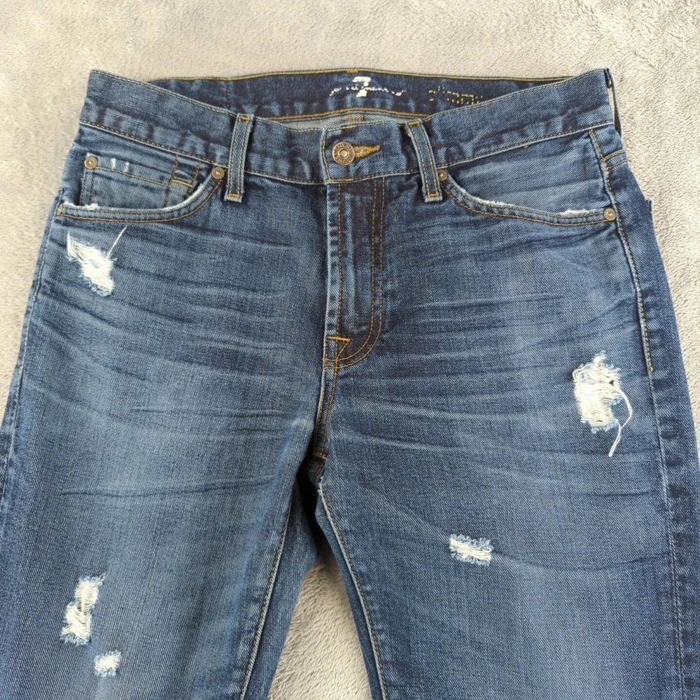 7 For All Mankind Jeans Mens 31 (Fits 32x28) Blue Faded Distressed Straight USA